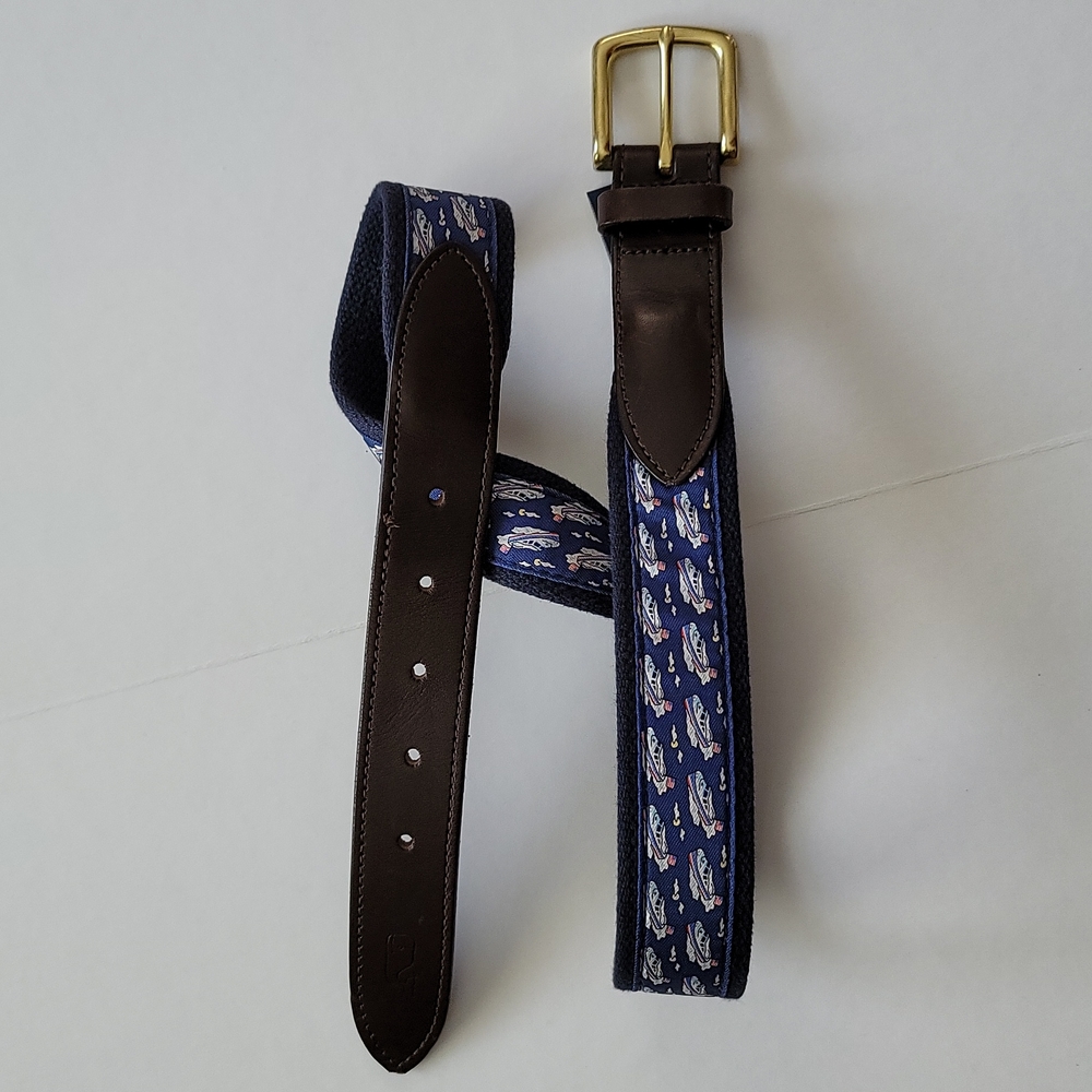 Vineyard Vines Blue and Gold Patterned Belt